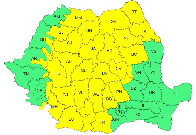 Cod galben de furtuni și ploi torențiale în jumătate de țară. ANM anunță vijelii și grindină