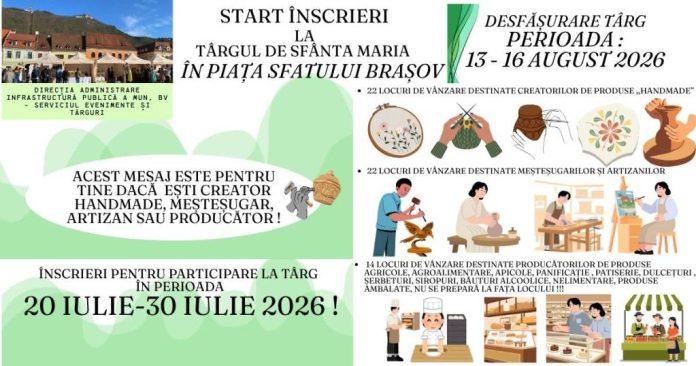 Au început înscrierile pentru Târgul de Sfânta Maria din Piața Sfatului