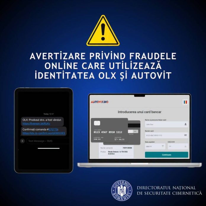 DNSC avertizează asupra fraudelor online care folosesc identitatea OLX și Autovit. Utilizatorii sunt vizați prin SMS-uri false
