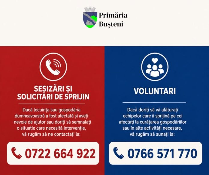 Inundațiile de la Bușteni: Primăria face apel la voluntari și pune la dispoziție numere de sprijin