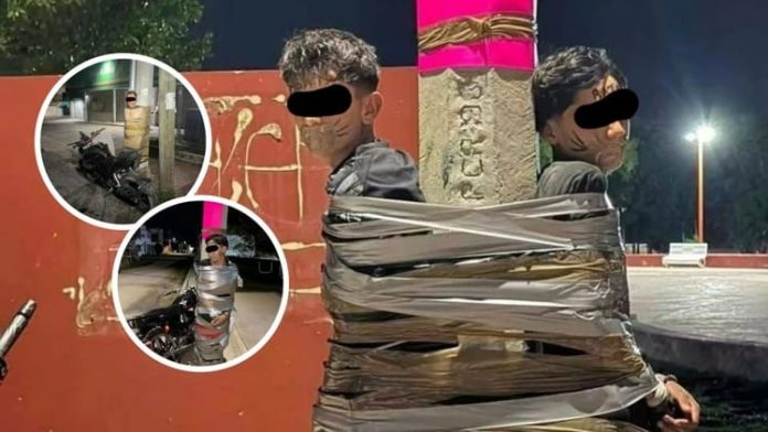 „Batman” justițiarul care leagă hoții de motociclete cu bandă adezivă de stâlpi
