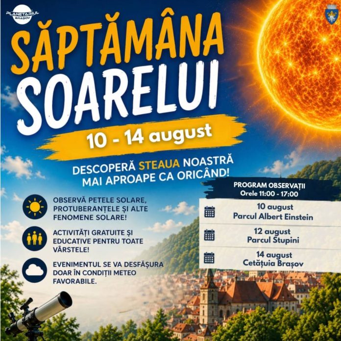 „Săptămâna Soarelui” începe la Brașov. Observații astronomice în mai multe zone ale orașului