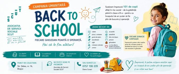 Asociația SCUT continuă campania „Back to School”: 91 de copii au nevoie de rechizite