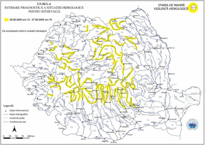 Cod galben de inundații în România. Viituri rapide și creșteri de debite în mai multe județe