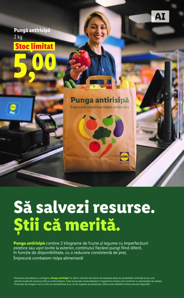 Lidl România lansează Punga antirisipă. Costă 5 lei și conține aproximativ 2 kg de fructe și legume
