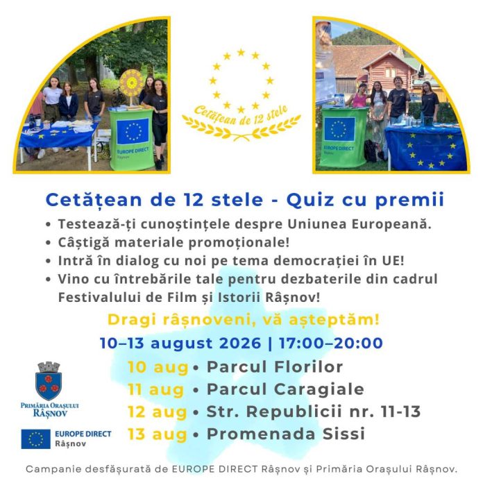 „Cetățean de 12 stele”, campanie de informare în stradă, la Râșnov: întrebări, premii și discuții despre Uniunea Europeană