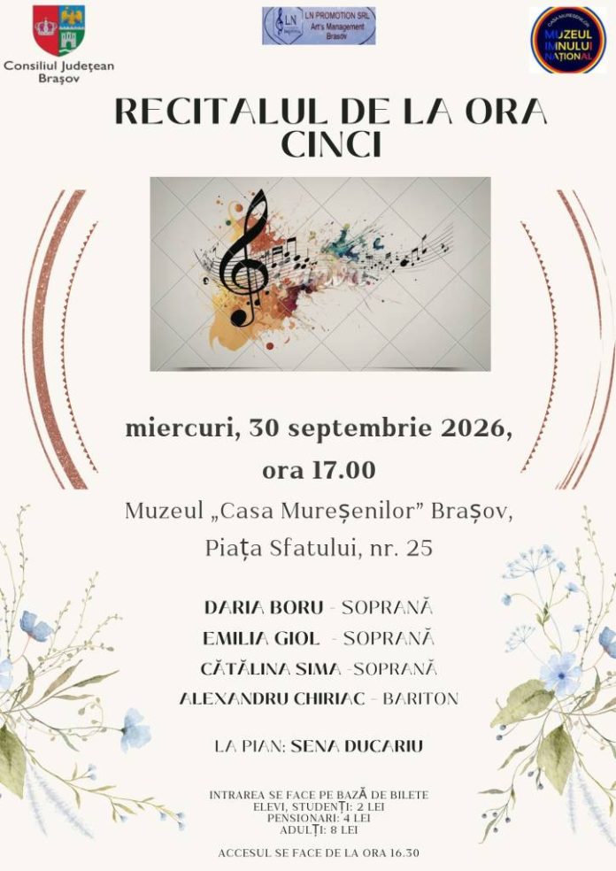„Recitalul de la ora cinci”, la Muzeul „Casa Mureșenilor” Brașov
