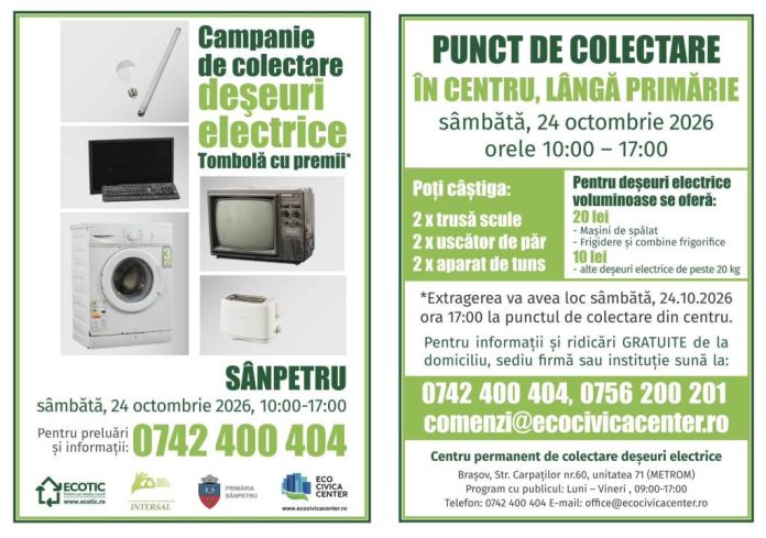 Campanie de colectare a deșeurilor electrice în Sânpetru, pe 24 octombrie