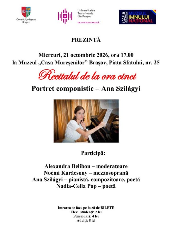 „Portret componistic - Ana Szilágyi”, miercuri, la Muzeul „Casa Mureșenilor”